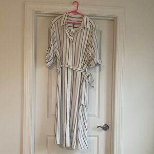 Calvin Klein Black and White Striped Midi Dress